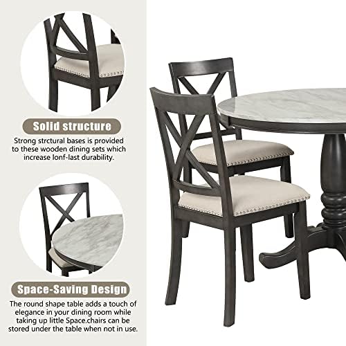 Harper & Bright Designs 5-Piece [Round] [Dining] [Table] and Chair Set, with Cushion Chairs for Family [Dining] Area, Wood