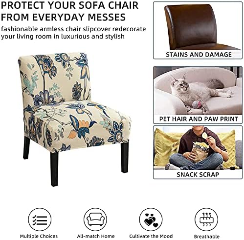Eco-Ancheng Armless Chair Slipcover Removable Armless Accent Chairs Covers Washable Armless Slipper Chair Slipcover Printed Armless Chair Furniture Protector Covers for Living Dining Room Hotel