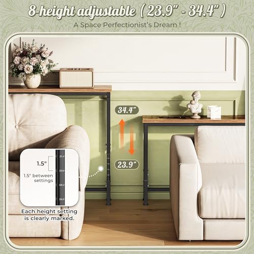 Huuger 102.4 Inch Sofa Table with Power Outlets, Skinny Behind Couch Table