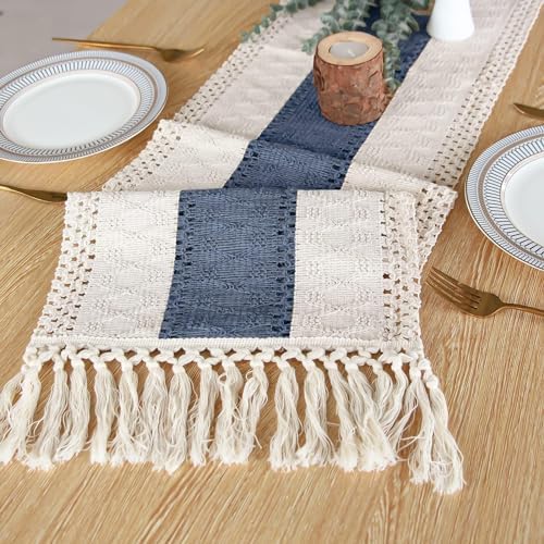 Boho Table Runner for Home Decor 12x72 Blue Fall Rustic Decorations
