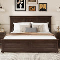 Mirightone King Size Platform Bed with Tall Headboard & Footboard, Pinewood King Bed Frame with Wood Panel Bed Base, No Squeak, No Box Spring Needed, Traditional Style, Brown