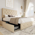 Allewie Full Size Storage Bed Frame with 4 Underbed Drawers, Upholstered Platform Bed with Adjustable Headboard, Diamond Button Tufted, Easy Assembly, Noise-Free, No Box Spring Needed, Beige