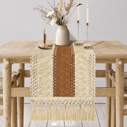 Boho Table Runner for Home Decor 12x60 Fall Coffee Table Decor Caramel