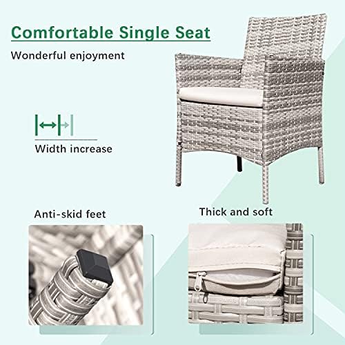 Greesum Patio Furniture 4 Pieces Conversation Sets,Gray and Beige
