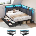 Full Corner Bed Frame with Storage Shelves, 6 Drawers,Charging Station,Grey