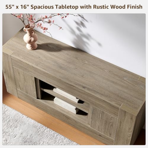OKD Modern 55" TV Stand for 65" TV, Thick Block Media Console, Alder Grey