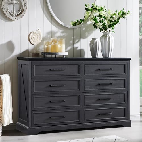 ACCOHOHO Farmhouse 8 Drawers Dresser Chests for Bedroom, Black