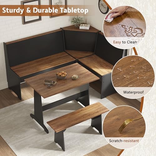 LUXOAK 3-Piece Corner Dining Set with Hidden Storage, Black Oak