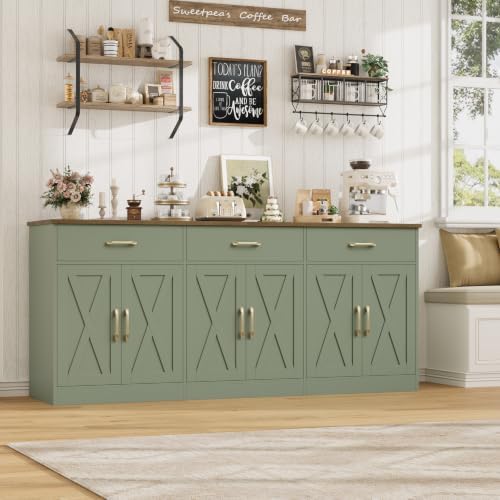 HOSTACK 71" W Kitchen Sideboard Buffet Cabinet with Storage, Green/Brown