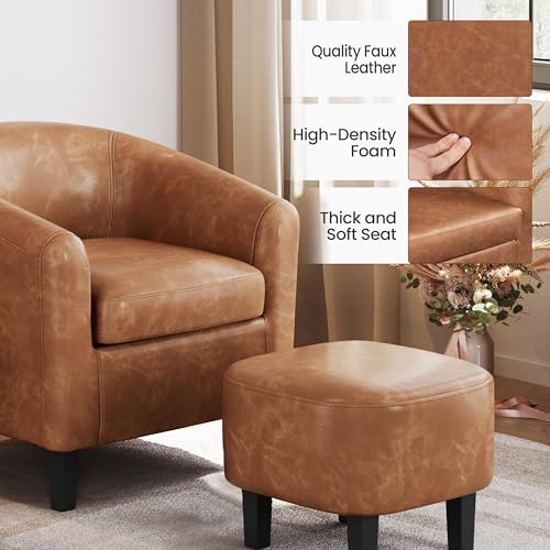 Yaheetech Accent Chairs with Ottoman Set of 2, Faux Leather, Brown