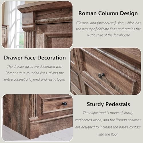 Aitjunz Farmhouse 57" Tall 7 Drawers Dresser for Bedroom, Light Brown