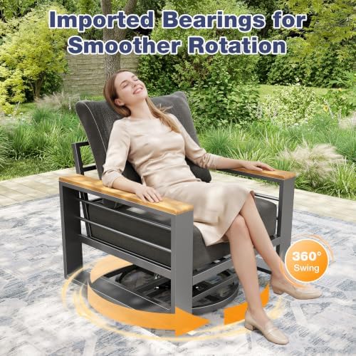 Aoxun Aluminum Patio Furniture Set 7 Seats with Swivel Chair, Oversized Outdoor Sectional with Washable Thick Cushions, Coffee Table, Patio Conversation Sets for Porch, Balcony, Deck,Dark Gray