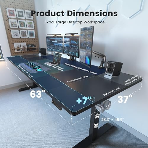 FEZIBO Standing Desk 63 × 37 Inch Electric Height Adjustable, Black