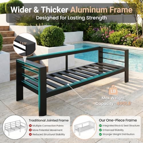 Solaste Aluminum Outdoor Loveseat with Coffee Table,2 PCS Patio Furniture Set with Cushions, All-Weather Outdoor Patio Sofa Sets for Balcony, Deck, Backyard, Porch, Garden, Blue