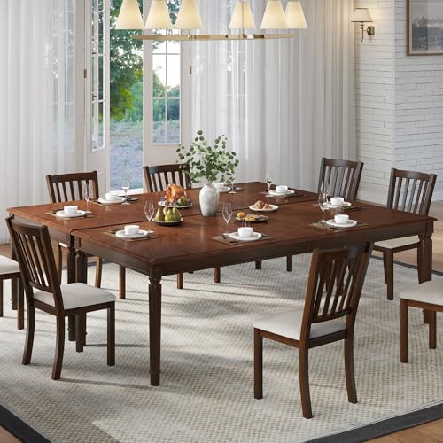 AMERLIFE 79" Solid Wood Farmhouse Dining Table with Roman Legs, Brown