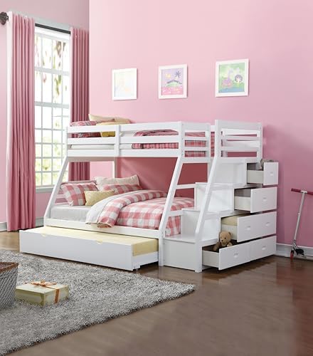 White Twin,Full Bunk Bed W,Trundle Storage