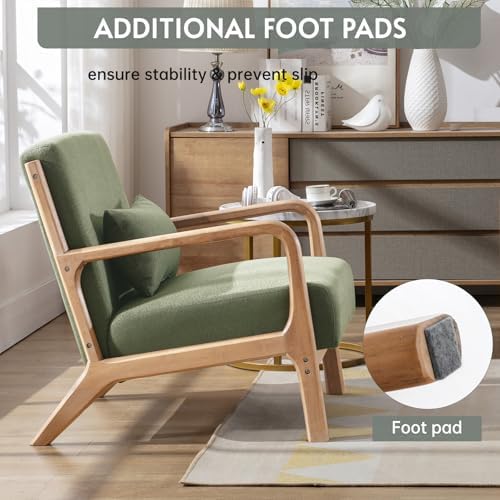 ANJ Mid Century Modern Accent Chairs Set of 2, Comfy Fabric Reading Chair with Solid Wood Frame, Easy Assembly Armchair for Living Room Blackish Green 2