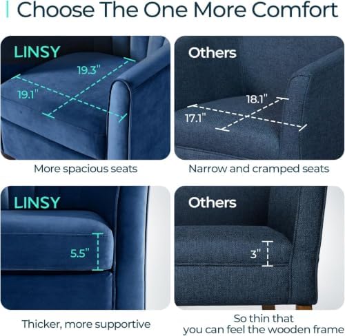 LINSY Accent Chair with Ottoman, Modern Barrel Chair Small Arm Chair Reading Chair with Footrest, Comfy Round Arms Chair for Living Room Bedroom Reading Room, Velvet(Blue)