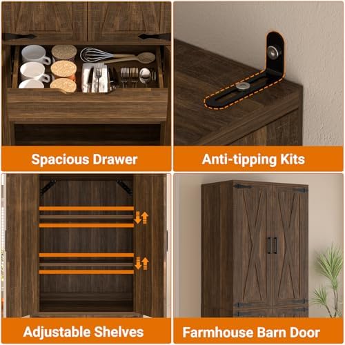 Unikito 71" Tall Farmhouse Kitchen Pantry Storage Cabinet with Barn Doors | Storage Drawer, Adjustable Shelves, Wooden Storage Cupboard, Versatile for Kitchen, Dining Room, Bathroom, Utility Room