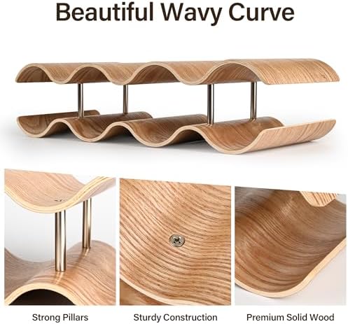 Countertop Wine Rack - 7 Bottle Freestanding Wine Bottle Holder Stand - 2 Tier Wooden Wine Storage Rack - Wavy Wine Organizer for Cabinet Pantry Home Kitchen Bar