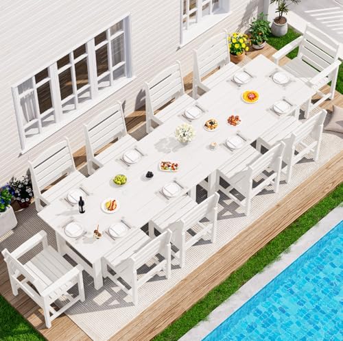 SERWALL HDPE Outdoor Dining Furniture, Outdoor Dining Set for 10, White