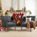COLAMY Modern Wingback Living Room Chair Set of 2, Upholstered Fabric Accent Armchair, Single Sofa Chair with Lounge Seat and Wood Legs for Bedroom/Office/Reading Spaces, Gery