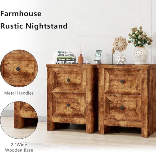 LUXOAK 4-Piece Farmhouse Bedroom Set with Dressers & Nightstands, Brown