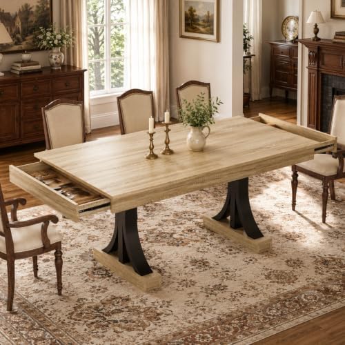 Garvee Farmhouse Dining Table for 6-8, 71-Inch Dining Table