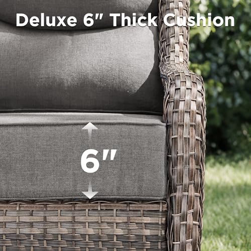 Luxury 3 Pieces Patio Furniture Sets-All Weather Wicker Rattan 3-Seat Sofa Set with Comfy 6" Cushion, Multifunctional Ottomans Patio Conversation Set for Deck Backyard Garden(Grey/Grey)