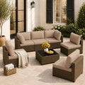 LOUVIXA 7 Piece Outdoor Patio Furniture Set, Outdoor Sectional Sofa, Wicker Rattan Patio Furniture, Patio Conversation Set with Coffee Table & Cushions