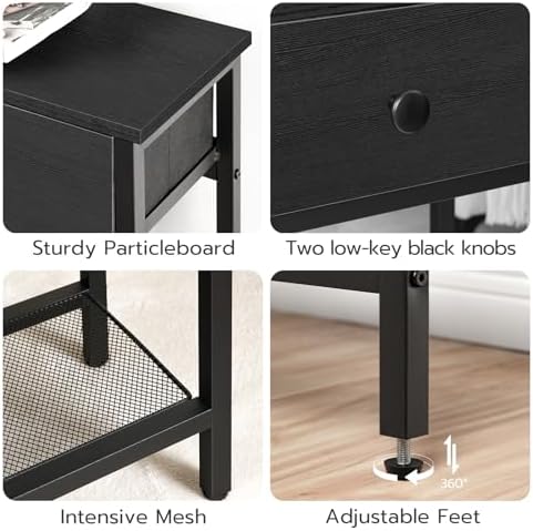 HOOBRO 29.5" Narrow Console Table with 2 Fabric Drawers, Sofa Table, Small Entryway Table with 3-Tier Storage Shelves, Behind Couch Table, for Living Room, Hallway, Black BB72XG01