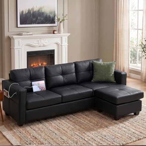 TYBOATLE Black Sectional Couches w/Side Pockets for Living Room