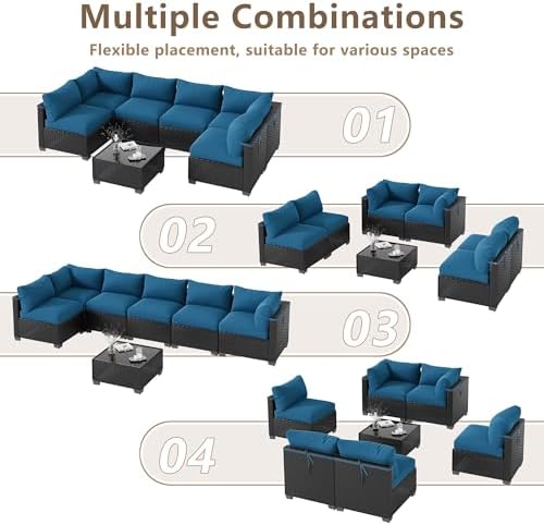 LOUVIXA 7 Piece Outdoor Patio Furniture Set, Outdoor Sectional Sofa, Wicker Rattan Patio Furniture, Patio Conversation Set with Coffee Table & Cushions
