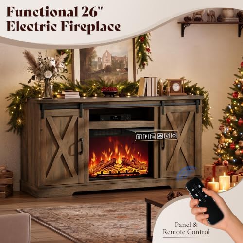 AMERLIFE 59" Fireplace TV Stand for TVs up to 65" with Sliding Barn Doors