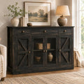 4 EVER WINNER 55" Large Coffee Bar Cabinet with 4 Doors and 3 Drawers, Buffet Cabinet with Plexiglass Doors, Kitchen Cabinet with Adjustable Shelves for Dining Room, Rustic Oak
