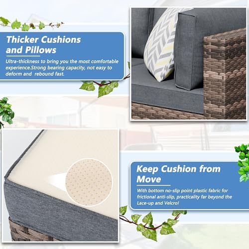 Shintenchi 5 Piece Outdoor Patio Furniture Set with Brown PE Rattan, Gray