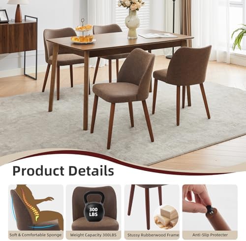 GarveeHome Leather Dining Chairs Set of 4 Upholstered PU Dining Chair with Wood Legs, Wing Backrest, Wooden Kitchen Chairs with Thick Cushions, Leveling Feet for Dining Room, Living Room, Taupe