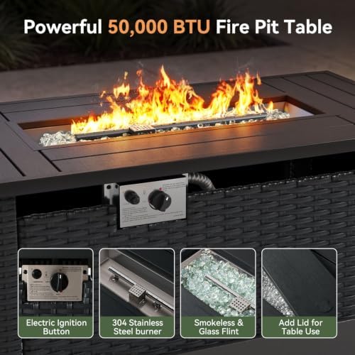 Aoxun Aluminum Patio Furniture Set with Swivel Chairs & Firepit Table