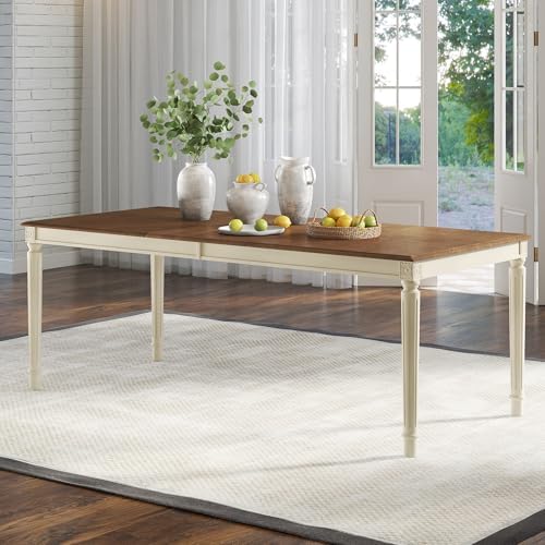 AMERLIFE 79" Rustic Farmhouse Dining Table with Solid Wood Top, Cream