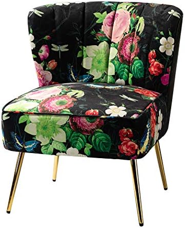 HULALA HOME Accent Chair with Golden Metal Legs, Comfy Tufted Wingback Living Room Chair Floral Fabric Small Armless Side Chair for Bedroom, Reading Room Flower Print