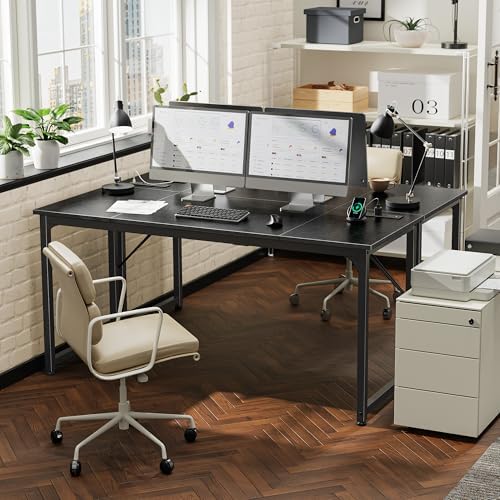 PRAISUN 63 X 24 Inch Computer Desk, Power Outlets, USB-C, Black