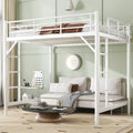 Bellemave Full Loft Bed, Metal Round Pipe, Dual Ladders, Save Space, White