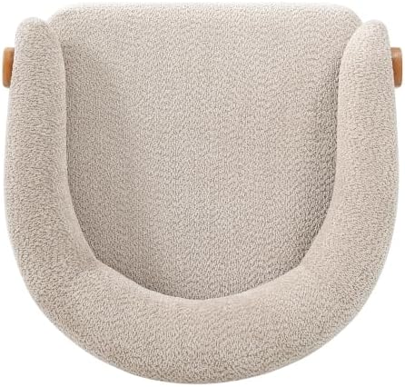 Merax 28.7'' Mid-Century Modern Boucle Accent Chair with Solid Wood Frame, Curved Arm Barrel Chair Upholstered Boucle Fabric Lounge Chair for Living Room, Bedroom & Office, Light Taupe + Natural