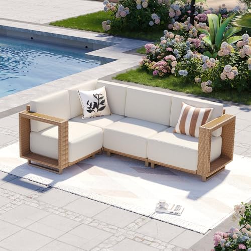 Aoxun Patio Furniture Set, 4 Piece Outdoor Sofa Set, Yellow/Beige