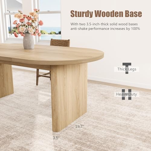 GarveeHome 63" Long Oval Dining Table with Wooden Base for 4-6 People