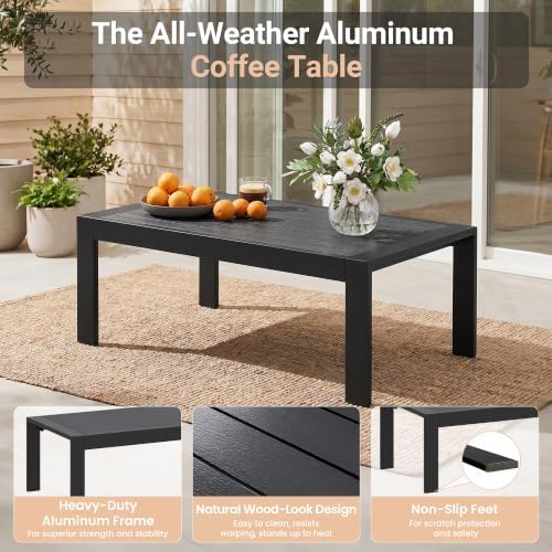 Solaste Aluminum Patio Sofa with Coffee Table,3 PCS Patio Furniture Set with Cushions, All-Weather Outdoor Sofa for Balcony, Deck, Backyard, Porch, Garden, Light Grey