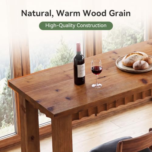 63" Solid Wood Counter Height Bar Table, Rectangular Tall High Top Pub Table with Footrest, Bar Height Dining Table for Kitchen, Dining Room, Walnut Brown
