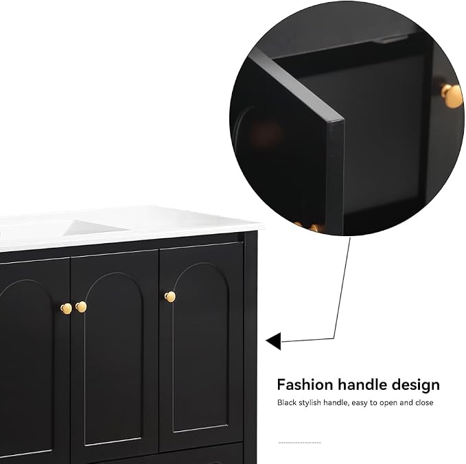 LUMISOL 48" Bathroom Vanity with Sink, Modern Single Bathroom Vanity with 4 Soft-Closing Doors & 2 Drawers, 48" Bathroom Storage Cabinet with Resin Basin, Black