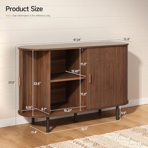 ONBRILL 48" Sideboard Buffet Cabinet, Sliding Door/Adjustable Shelf, Walnut
