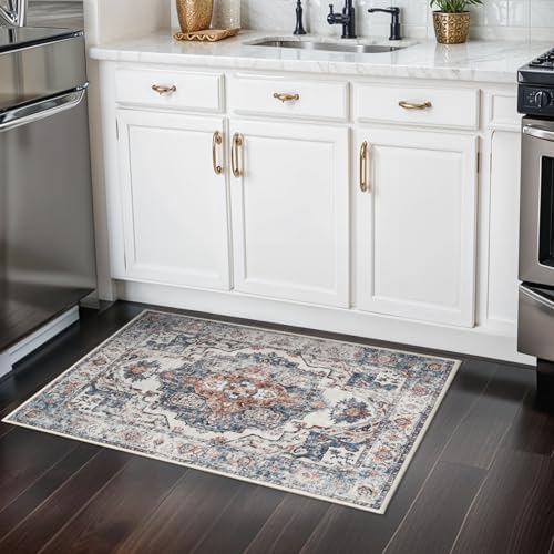 Hallway Washable Runner Rug - 2x3 Kitchen Rugs Entryway Rug Runner Vintage Soft Floor Mat Non Slip Indoor Farmhouse Carpet for Bathroom Living Room Bedroom (2 X 3, Brick)